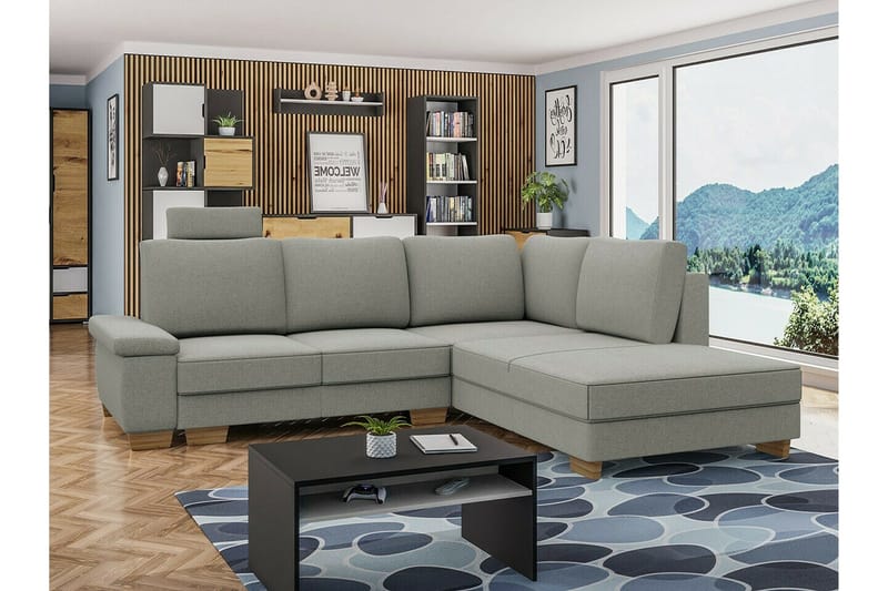 Graystone 3-seter Høyre L-formet Hjørnesovesofa 130x203 cm med Oppbevaring i Stoff - Grå - Møbler - Sofaer - Sovesofaer - Langsgående sovesofa