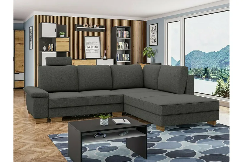 Graystone 3-seter Høyrevendt Hjørnesovesofa med Divan og Sjeselong i Stoff - Grå - Møbler - Sofaer - Sovesofaer - Langsgående sovesofa