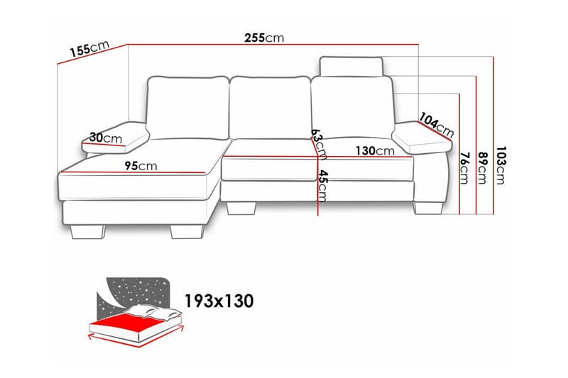 Graystone 3-seter Venstre Hjørnesovesofa 130x193 cm med Oppbevaring i Stoff - Beige - Møbler - Sofaer - Sovesofaer - Sovesofa divan