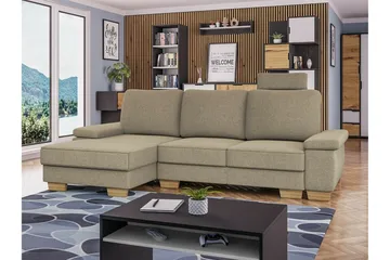 Graystone 3-seter Venstre Hjørnesovesofa 130x193 cm med Oppbevaring i Stoff - Beige - Møbler - Sofaer - Sovesofaer - Sovesofa divan