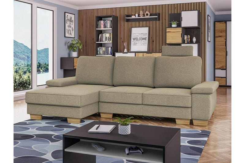 Graystone 3-seter Venstre Hjørnesovesofa 130x193 cm med Oppbevaring i Stoff - Beige - Møbler - Sofaer - Sovesofaer - Sovesofa divan