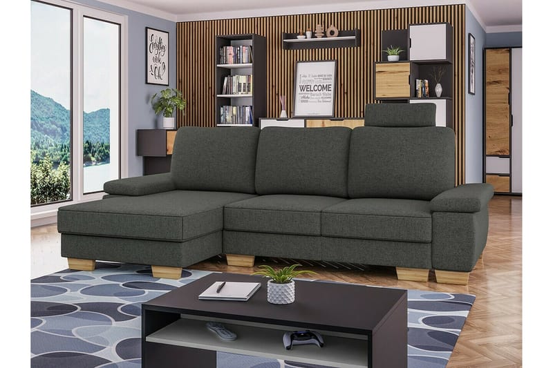 Graystone 3-seter Venstre Hjørnesovesofa 130x193 cm med Oppbevaring i Stoff - Grå - Møbler - Sofaer - Sovesofaer - Sovesofa divan