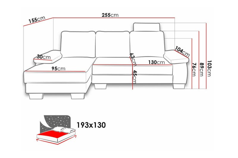 Graystone 3-seter Venstre Hjørnesovesofa 130x193 cm med Oppbevaring i Stoff - Grå - Møbler - Sofaer - Sovesofaer - Sovesofa divan