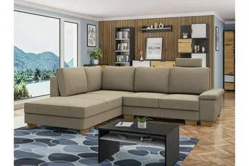 Graystone 3-seter Venstre Hjørnesovesofa 130x203 cm med Oppbevaring i Stoff - Beige - Møbler - Sofaer - Sovesofaer - Langsgående sovesofa