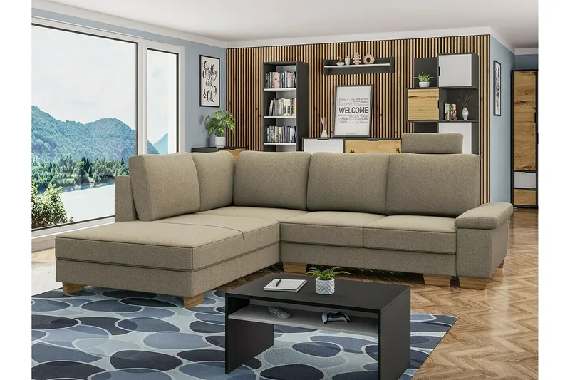 Graystone 3-seter Venstre Hjørnesovesofa 130x203 cm med Oppbevaring i Stoff - Beige - Møbler - Sofaer - Sovesofaer - Langsgående sovesofa