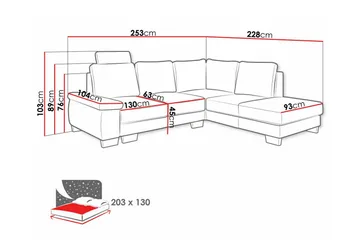 Graystone 3-seter Venstre Hjørnesovesofa 130x203 cm med Oppbevaring i Stoff - Beige - Møbler - Sofaer - Sovesofaer - Langsgående sovesofa