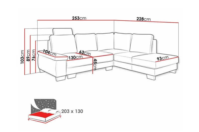 Graystone 3-seter Venstre Hjørnesovesofa 130x203 cm med Oppbevaring i Stoff - Beige - Møbler - Sofaer - Sovesofaer - Langsgående sovesofa