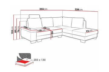 Graystone 3-seter Venstre Hjørnesovesofa 130x203 cm med Oppbevaring i Stoff - Grå - Møbler - Sofaer - Sovesofaer - Langsgående sovesofa