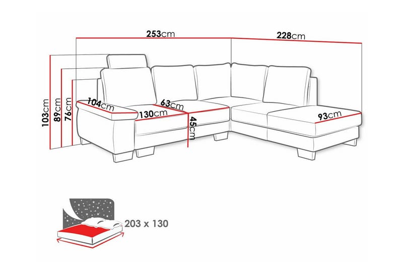 Graystone 3-seter Venstre Hjørnesovesofa 130x203 cm med Oppbevaring i Stoff - Grå - Møbler - Sofaer - Sovesofaer - Langsgående sovesofa