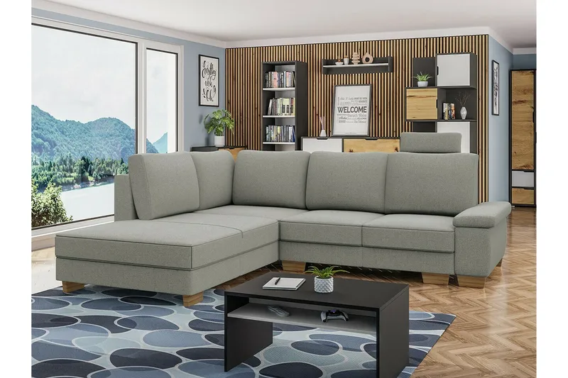 Graystone 3-seter Venstre Hjørnesovesofa 130x203 cm med Oppbevaring i Stoff - Grå - Møbler - Sofaer - Sovesofaer - Langsgående sovesofa