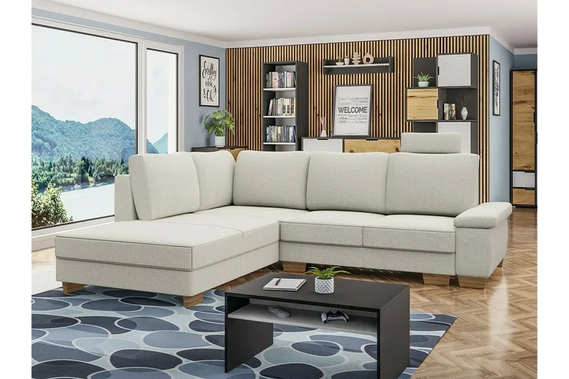 Graystone 3-seter Venstre Hjørnesovesofa 130x203 cm med Oppbevaring i Stoff - Lysegrå - Møbler - Sofaer - Sovesofaer - Langsgående sovesofa
