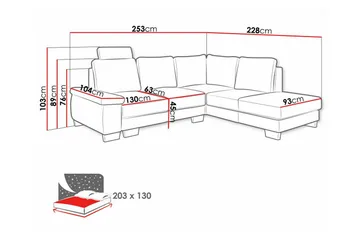 Graystone 3-seter Venstre Hjørnesovesofa 130x203 cm med Oppbevaring i Stoff - Lysegrå - Møbler - Sofaer - Sovesofaer - Langsgående sovesofa