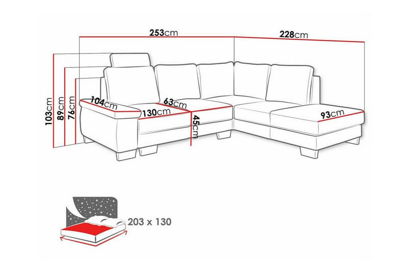 Graystone 3-seter Venstre Hjørnesovesofa 130x203 cm med Oppbevaring i Stoff - Lysegrå - Møbler - Sofaer - Sovesofaer - Langsgående sovesofa