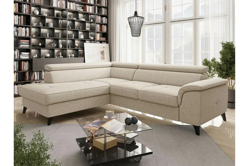 Graystone 3-seter Venstre Hjørnesovesofa med Oppbevaring i Stoff - Beige - Møbler - Sofaer - Sovesofaer - Langsgående sovesofa