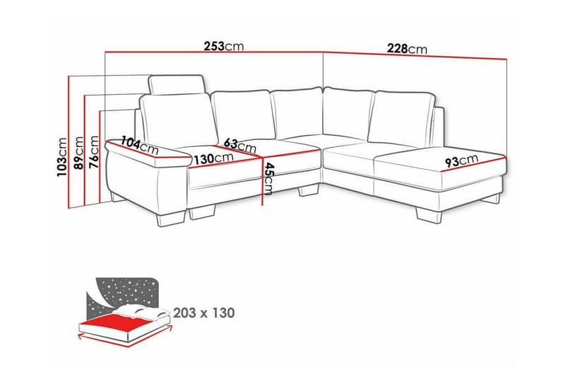 Graystone 3-seter Venstrevendt Hjørnesovesofa med Divan og Sjeselong i Stoff - Grå - Møbler - Sofaer - Sovesofaer - Langsgående sovesofa