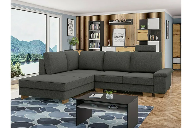 Graystone 3-seter Venstrevendt Hjørnesovesofa med Divan og Sjeselong i Stoff - Grå - Møbler - Sofaer - Sovesofaer - Langsgående sovesofa