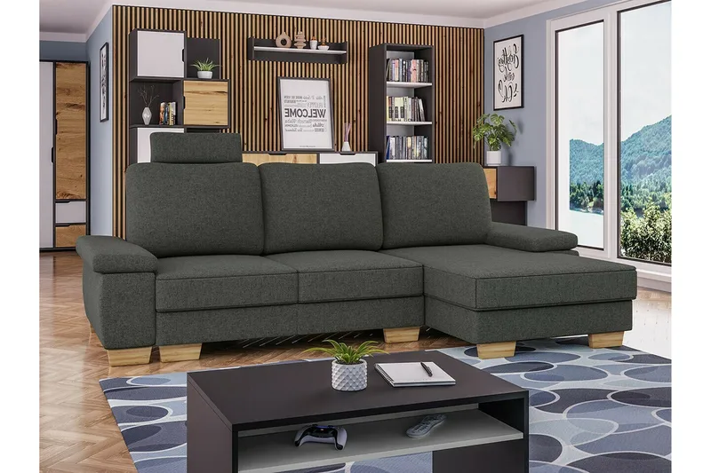 Graystone 3-seters Høyre Hjørnesovesofa 130x193 cm med Oppbevaring i Stoff - Grå - Møbler - Sofaer - Sovesofaer - Sovesofa divan