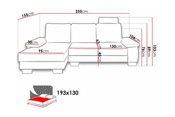 Graystone 3-seters Høyre Hjørnesovesofa 130x193 cm med Oppbevaring i Stoff - Grå - Møbler - Sofaer - Sovesofaer - Sovesofa divan