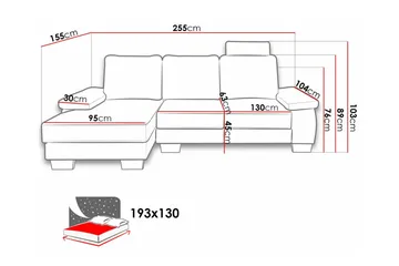 Graystone 3-seters Høyre Hjørnesovesofa 130x193 cm med Oppbevaring i Stoff - Lysegrå - Møbler - Sofaer - Sovesofaer - Sovesofa divan
