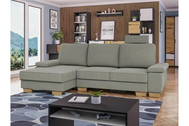 Graystone 3-seters Venstre Hjørnesovesofa 130x193 cm med Oppbevaring i Stoff - Lysegrå - Møbler - Sofaer - Sovesofaer - Sovesofa divan