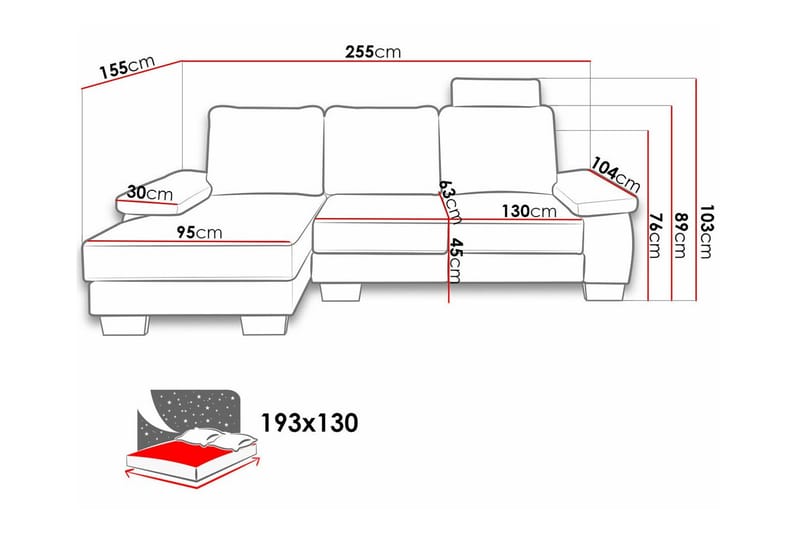 Graystone 3-seters Venstre Hjørnesovesofa 130x193 cm med Oppbevaring i Stoff - Lysegrå - Møbler - Sofaer - Sovesofaer - Sovesofa divan