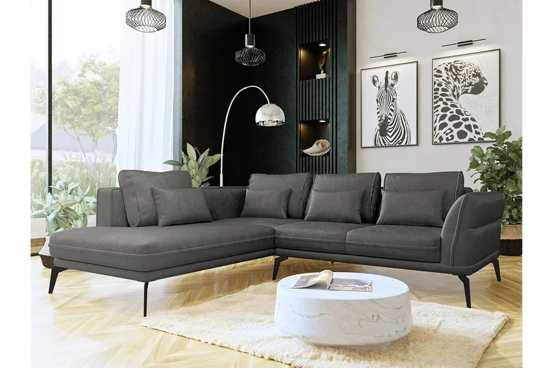 Graystone 4-sits Hörnbäddsoffa NO_BRAND Dark grey - Møbler - Sofaer - Sofaer med sjeselong - 4 seters sofa med divan