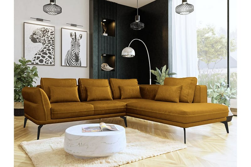 Graystone 4-sits Hörnbäddsoffa NO_BRAND Dark yellow - Møbler - Sofaer - Sofaer med sjeselong - 4 seters sofa med divan