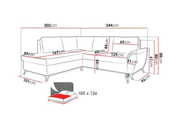 Hereford 3-seter Høyre Hjørnesovesofa 126x185 cm med Oppbevaring i Stoff - Gul - Møbler - Sofaer - Sovesofaer - Langsgående sovesofa