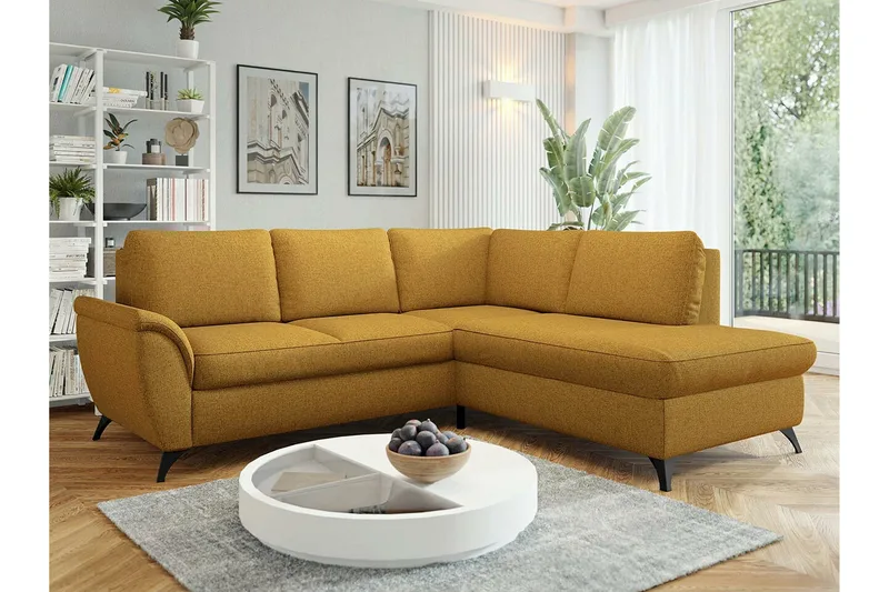 Hereford 3-seter Høyre Hjørnesovesofa 126x185 cm med Oppbevaring i Stoff - Gul - Møbler - Sofaer - Sovesofaer - Langsgående sovesofa