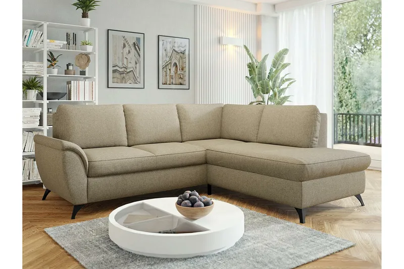 Hereford 3-seter Høyre Hjørnesovesofa med Oppbevaring i Stoff - Beige - Møbler - Sofaer - Sovesofaer - Langsgående sovesofa