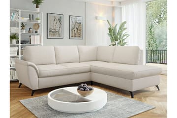 Hereford 3-seter Høyre Hjørnesovesofa med Oppbevaring i Stoff - Benhvit - Møbler - Sofaer - Sovesofaer - Langsgående sovesofa
