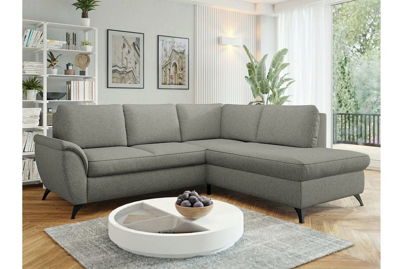 Hereford 3-seter Høyre Hjørnesovesofa med Oppbevaring i Stoff - Grå - Møbler - Sofaer - Sovesofaer - Langsgående sovesofa