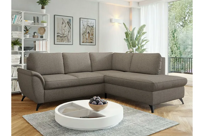 Hereford 3-seter Høyre Hjørnesovesofa med Oppbevaring i Stoff - Taupe - Møbler - Sofaer - Sovesofaer - Langsgående sovesofa
