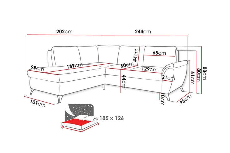 Hereford 3-seter Venstre Hjørnesovesofa 126x185 cm med Oppbevaring i Stoff - Brun - Møbler - Sofaer - Sovesofaer - Langsgående sovesofa