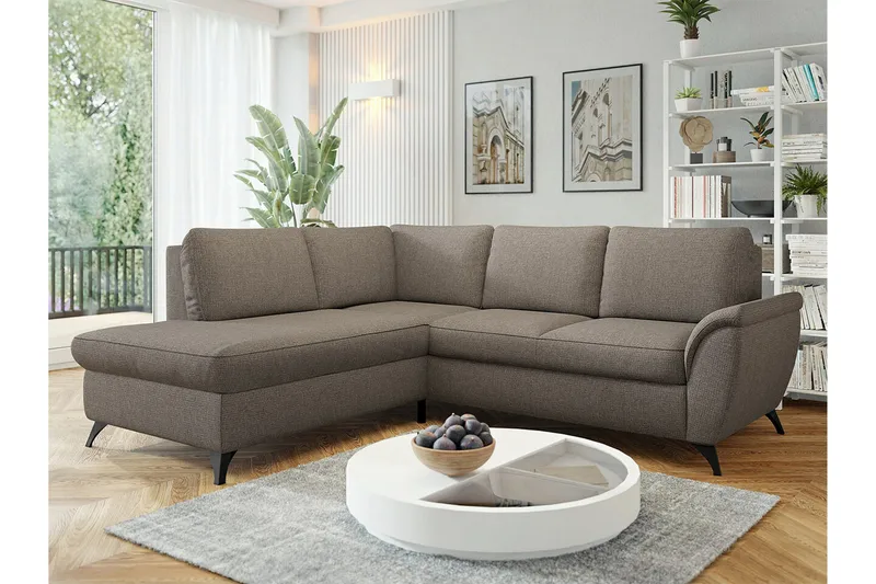 Hereford 3-seter Venstre Hjørnesovesofa 126x185 cm med Oppbevaring i Stoff - Brun - Møbler - Sofaer - Sovesofaer - Langsgående sovesofa