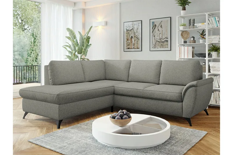 Hereford 3-seter Venstre Hjørnesovesofa 126x185 cm med Oppbevaring i Stoff - Grå - Møbler - Sofaer - Sovesofaer - Langsgående sovesofa