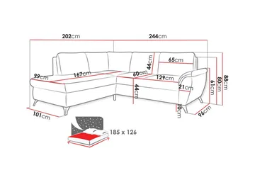 Hereford 3-seter Venstre Hjørnesovesofa 126x185 cm med Oppbevaring i Stoff - Gul - Møbler - Sofaer - Sovesofaer - Langsgående sovesofa