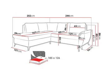 Hereford 3-seter Venstre Hjørnesovesofa 126x185 cm med Oppbevaring i Stoff - Kremhvit - Møbler - Sofaer - Sovesofaer - Langsgående sovesofa