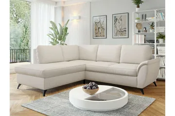 Hereford 3-seter Venstre Hjørnesovesofa 126x185 cm med Oppbevaring i Stoff - Kremhvit - Møbler - Sofaer - Sovesofaer - Langsgående sovesofa