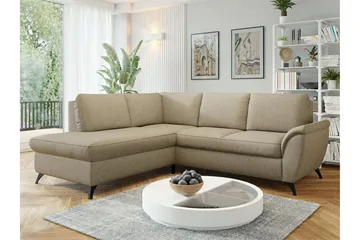 Hereford 3-seter Venstre Hjørnesovesofa med Oppbevaring i Stoff - Beige - Møbler - Sofaer - Sovesofaer - Langsgående sovesofa