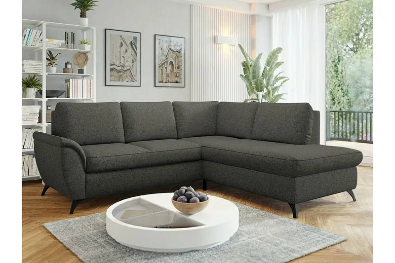 Hereford 3-seters Høyre Hjørnesovesofa 126x185 cm med Oppbevaring i Stoff - Grå - Møbler - Sofaer - Sovesofaer - Langsgående sovesofa