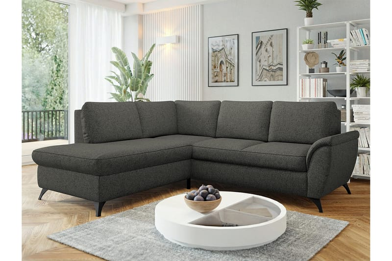 Hereford 3-seters Venstre Hjørnesovesofa 126x185 cm med Oppbevaring i Stoff - Mørkegrå - Møbler - Sofaer - Sovesofaer - Langsgående sovesofa