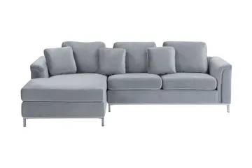 Hjørnesofa 4-seters H med sovefunksjon fløyelsgrå OSLO - Grå - Møbler - Sofaer - Sovesofaer - Hjørnesovesofa