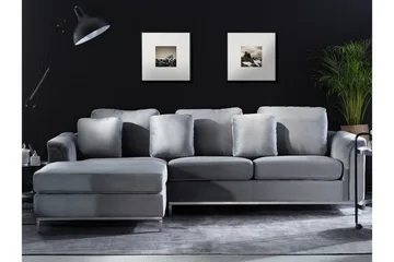 Hjørnesofa 4-seters H med sovefunksjon fløyelsgrå OSLO - Grå - Møbler - Sofaer - Sovesofaer - Hjørnesovesofa