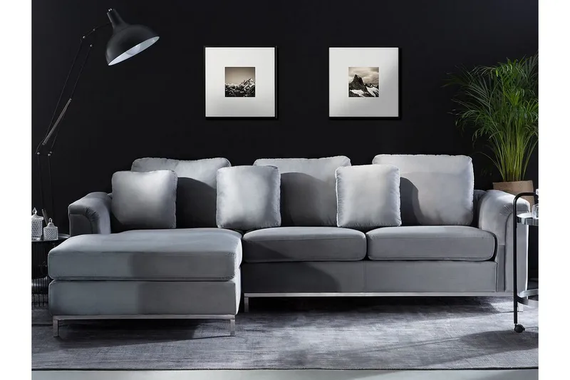 Hjørnesofa 4-seters H med sovefunksjon fløyelsgrå OSLO - Grå - Møbler - Sofaer - Sovesofaer - Hjørnesovesofa
