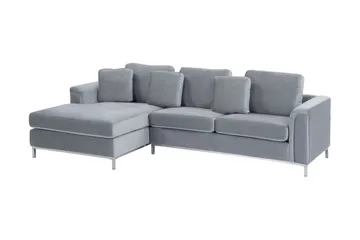 Hjørnesofa 4-seters H med sovefunksjon fløyelsgrå OSLO - Grå - Møbler - Sofaer - Sovesofaer - Hjørnesovesofa