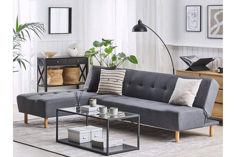 Hjørnesofa H 4-seters med sovefunksjon Mørkegrå ALSTEN - Grå - Møbler - Sofaer - Sovesofaer - Hjørnesovesofa