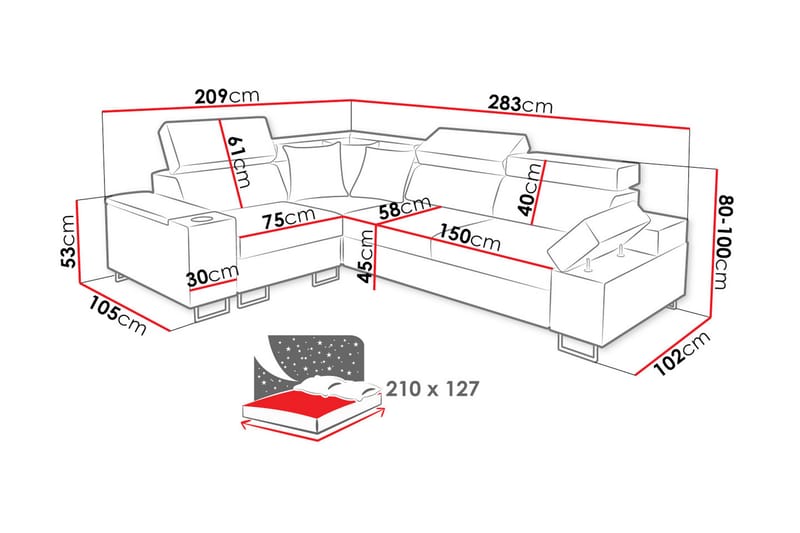 Hjørnesofa Solvato - Grå - Møbler - Sofaer - Sovesofaer - Hjørnesovesofa