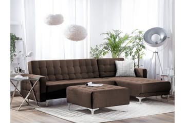 Hjørnesofa V med sovefunksjon + fotskammel ABERDEEN - Brun - Møbler - Sofaer - Sovesofaer - Hjørnesovesofa