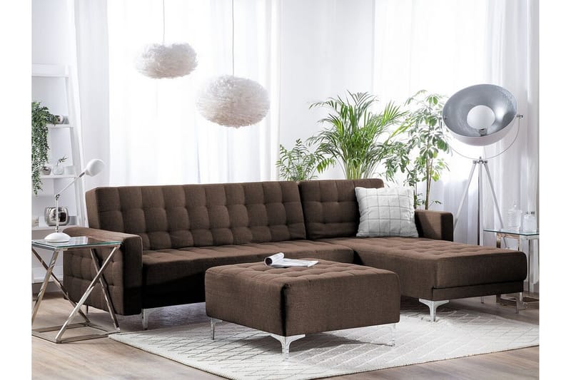 Hjørnesofa V med sovefunksjon + fotskammel ABERDEEN - Brun - Møbler - Sofaer - Sovesofaer - Hjørnesovesofa